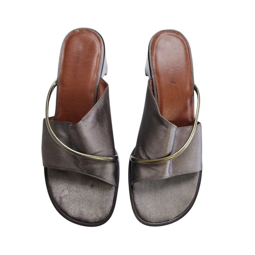 Etienne Aigner Womens Block Heel Square Toe Sandals Size 7.5 Metallic Pewter 90s